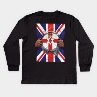 Northern Ireland Flag Great Britain Flag Ripped - Gift for Irish From Northern Ireland Kids Long Sleeve T-Shirt